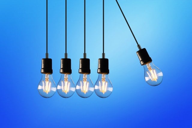 Light bulbs in a blue background